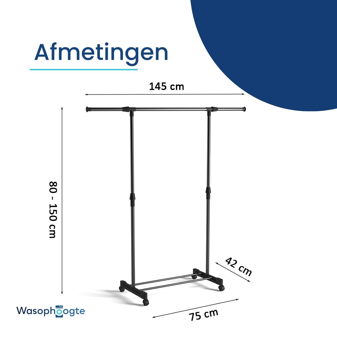 Wasophoogte® Droogrek op wielen Uno - Afbeelding 5