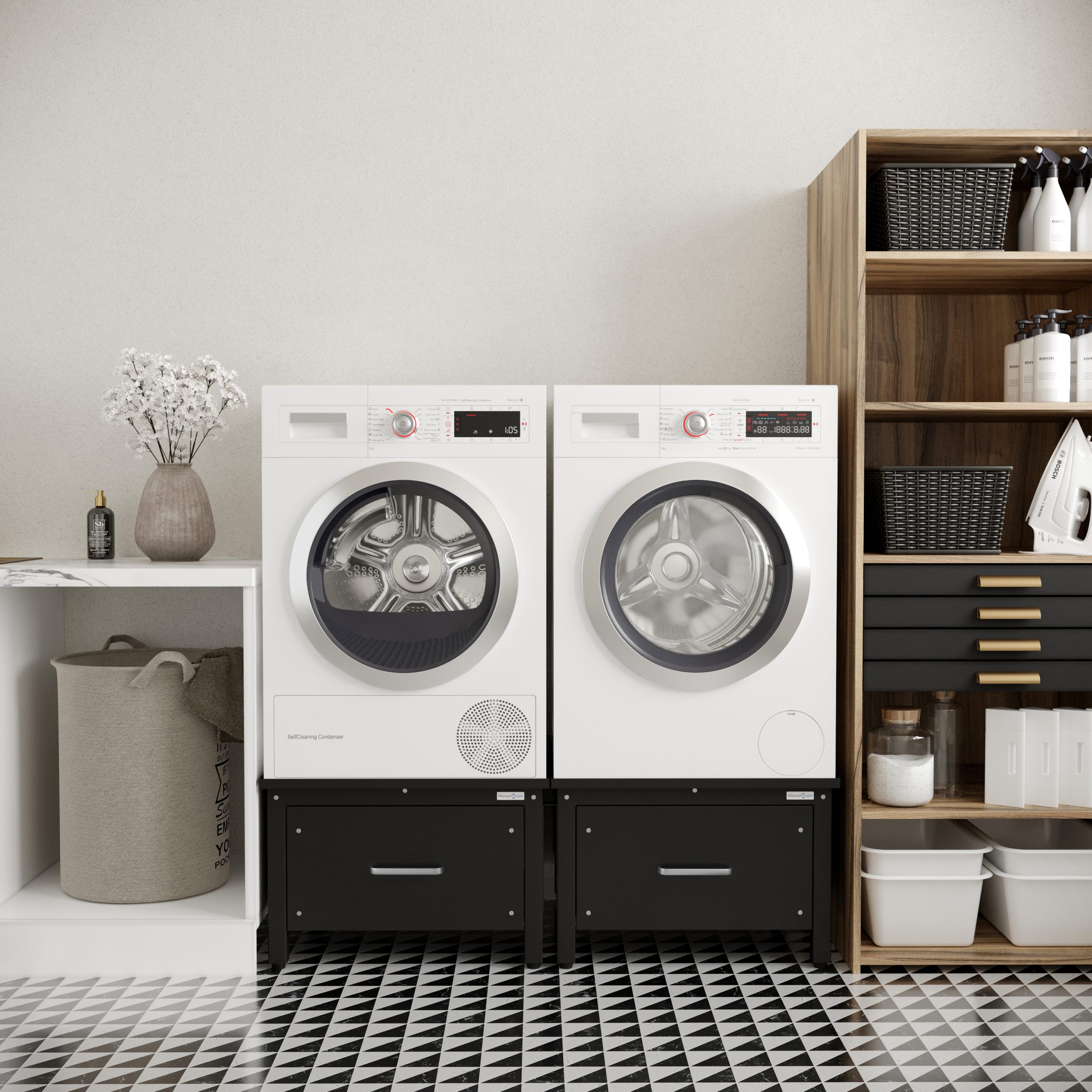 Wasophoogte wasmachine verhoger – Elevano met Lade – Dubbel – Zwart - Afbeelding 2