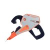 De RMBO® Ladder Klem is een handzaam, oranje en zilverkleurig gereedschap met een zwart handvat en haakvormige voorkant om te knippen of te binden, afgebeeld geïsoleerd op een witte achtergrond.