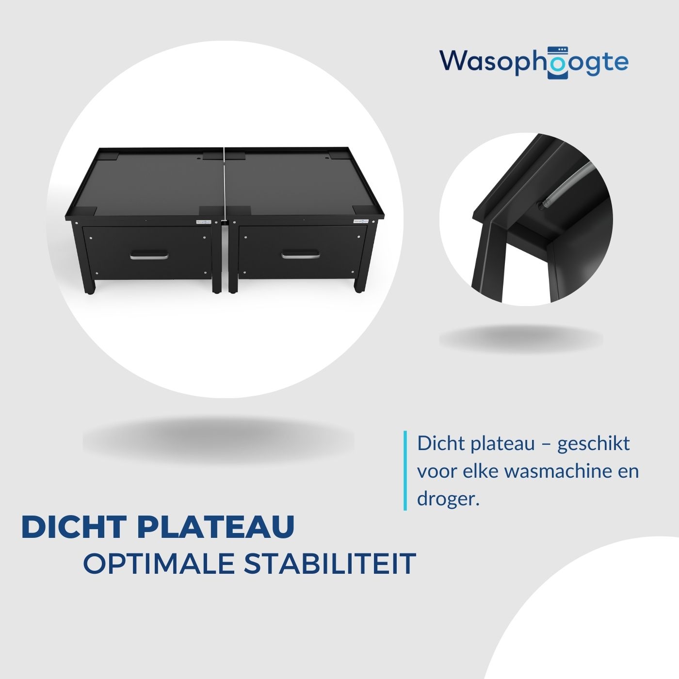 Wasophoogte wasmachine verhoger – Elevano met Lade – Dubbel – Zwart - Afbeelding 4