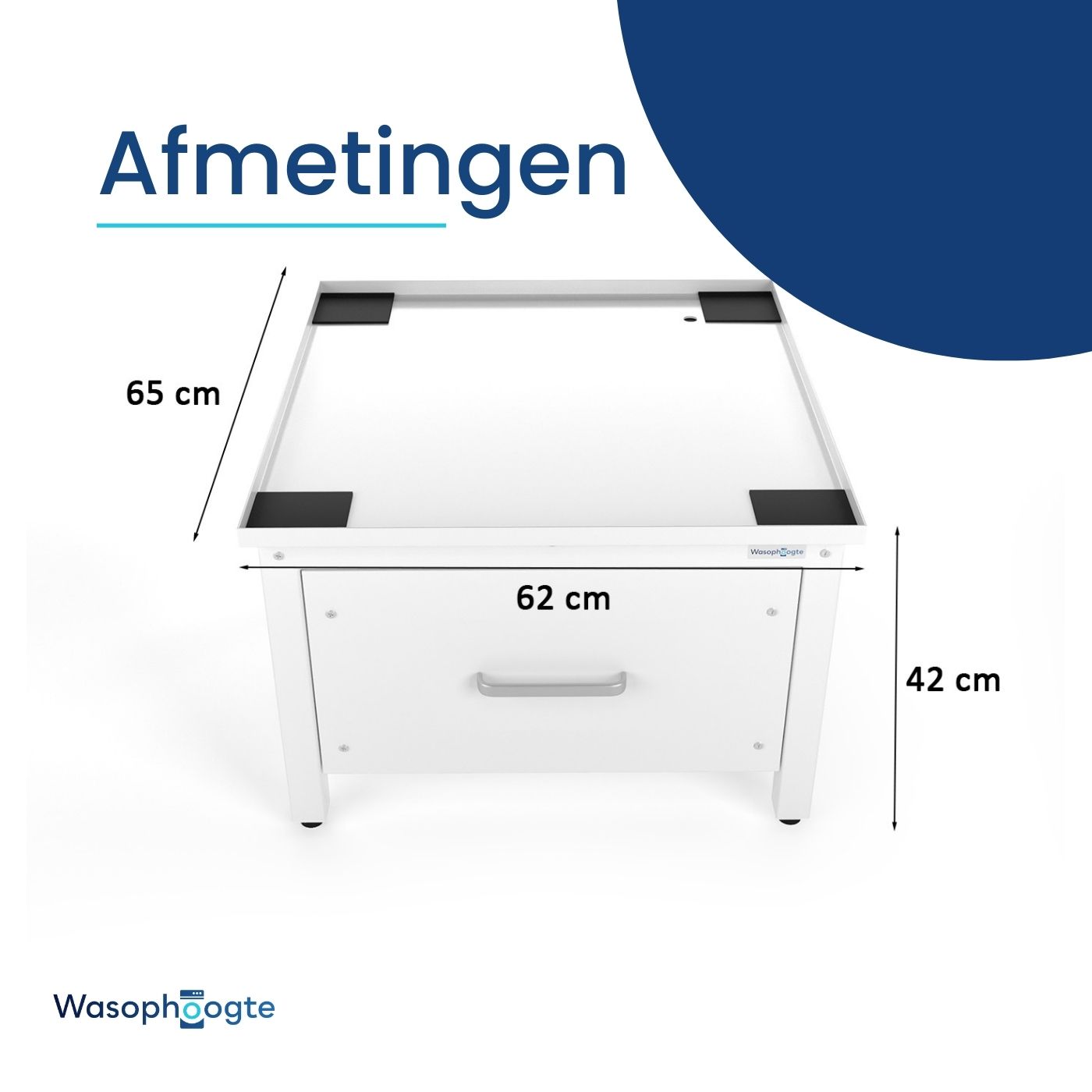 Verhoger voor wasmachine met verstelbare stelpoten voor een stabiele plaatsing.