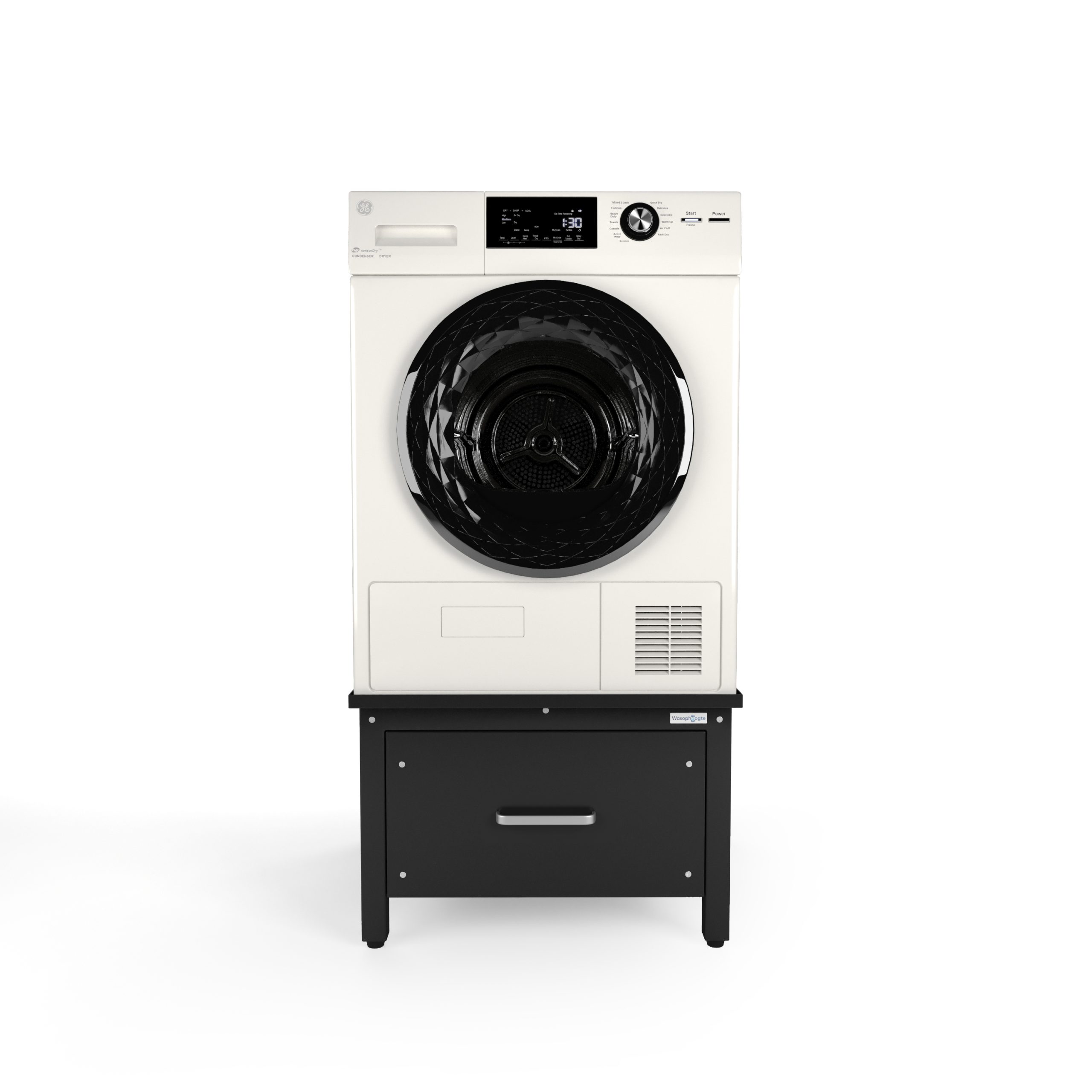 Wasmachine verhoger met lade en ingebouwde lekbak.