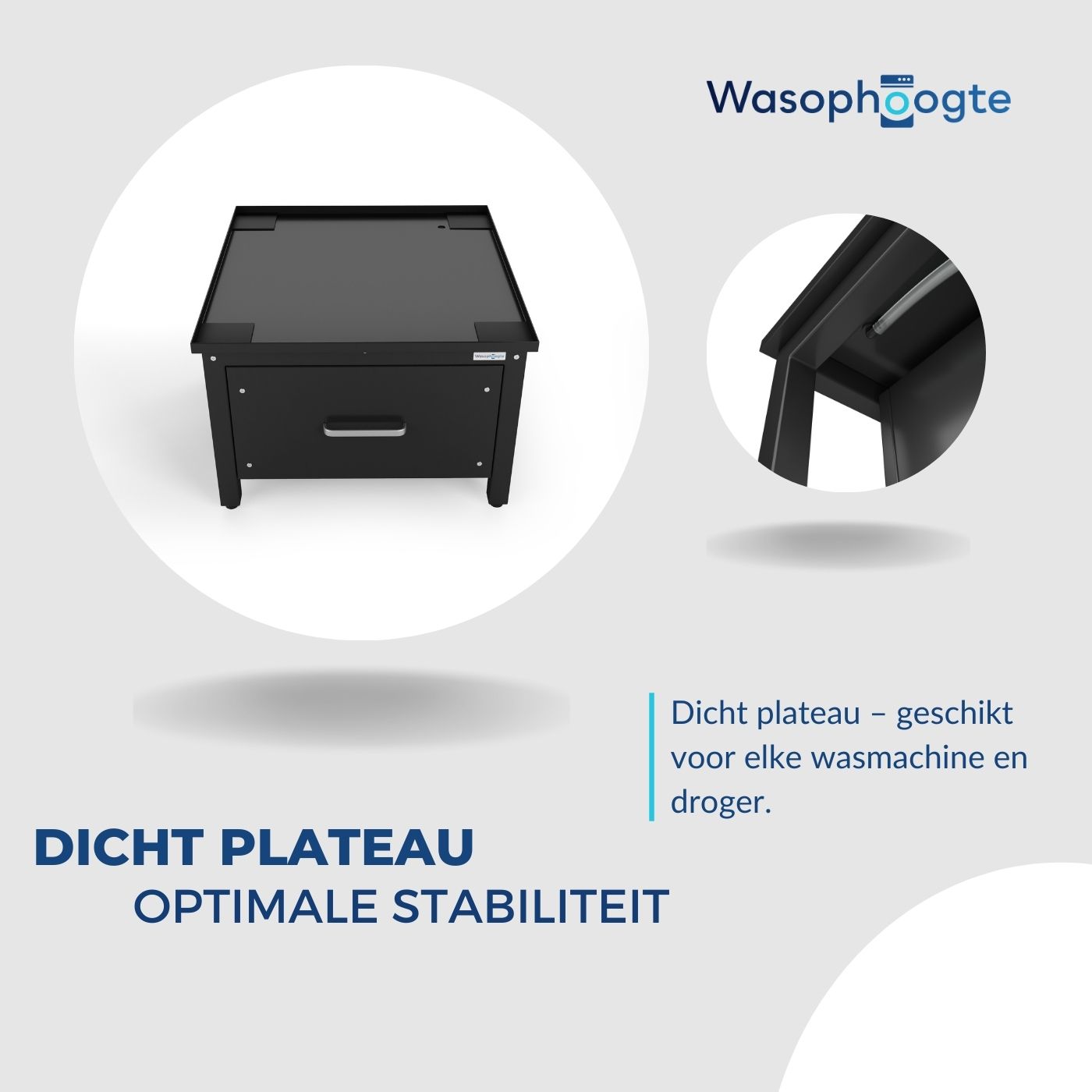 Praktische verhoging voor wasmachine met anti-slip oppervlakken.