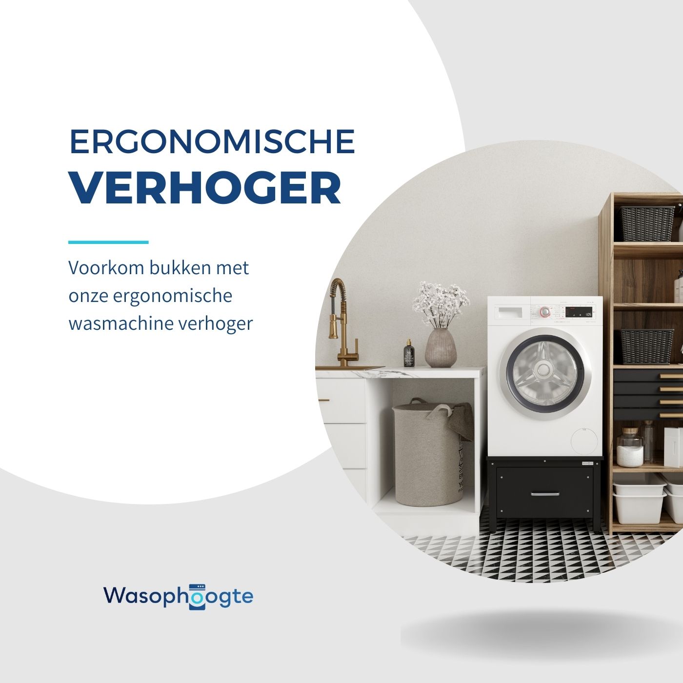Wasmachine verhoger met lade en stevig stalen frame.