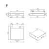 Technische tekening met het label F met voor-, zij-, boven- en 3D-aanzichten van een rechthoekig ladeblok met specifieke afmetingen gemarkeerd, inclusief uitsparingen en plaatsing van handgrepen. De hoofdbreedte is 700 mm, de diepte is 682 mm, de hoogte is 130 mm.