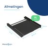 Een zwart XL model lade met afmetingen: 62 cm breed, 60,5 cm diep en 7,5 cm hoog, afgebeeld op een witte achtergrond met daarboven Afmetingen.